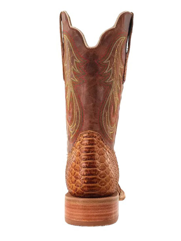 R.Watson RW7915 Men's Western Boots - Genuine Python Leather, Wide Square Toe, Camel Color - Perfect for Cowboy Rides, Country Music Festivals & Western Fashion