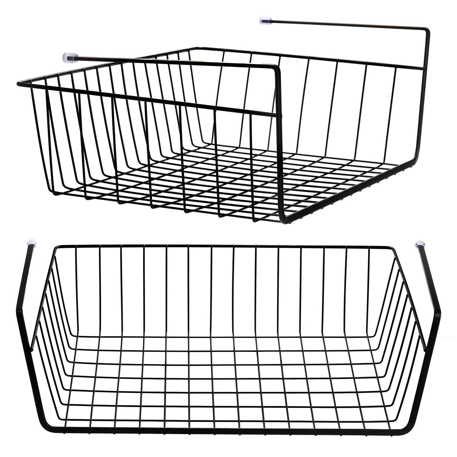 Tebery 2 Pack Black Under Shelf Wire Baskets - Kitchen & Office Storage Organizer