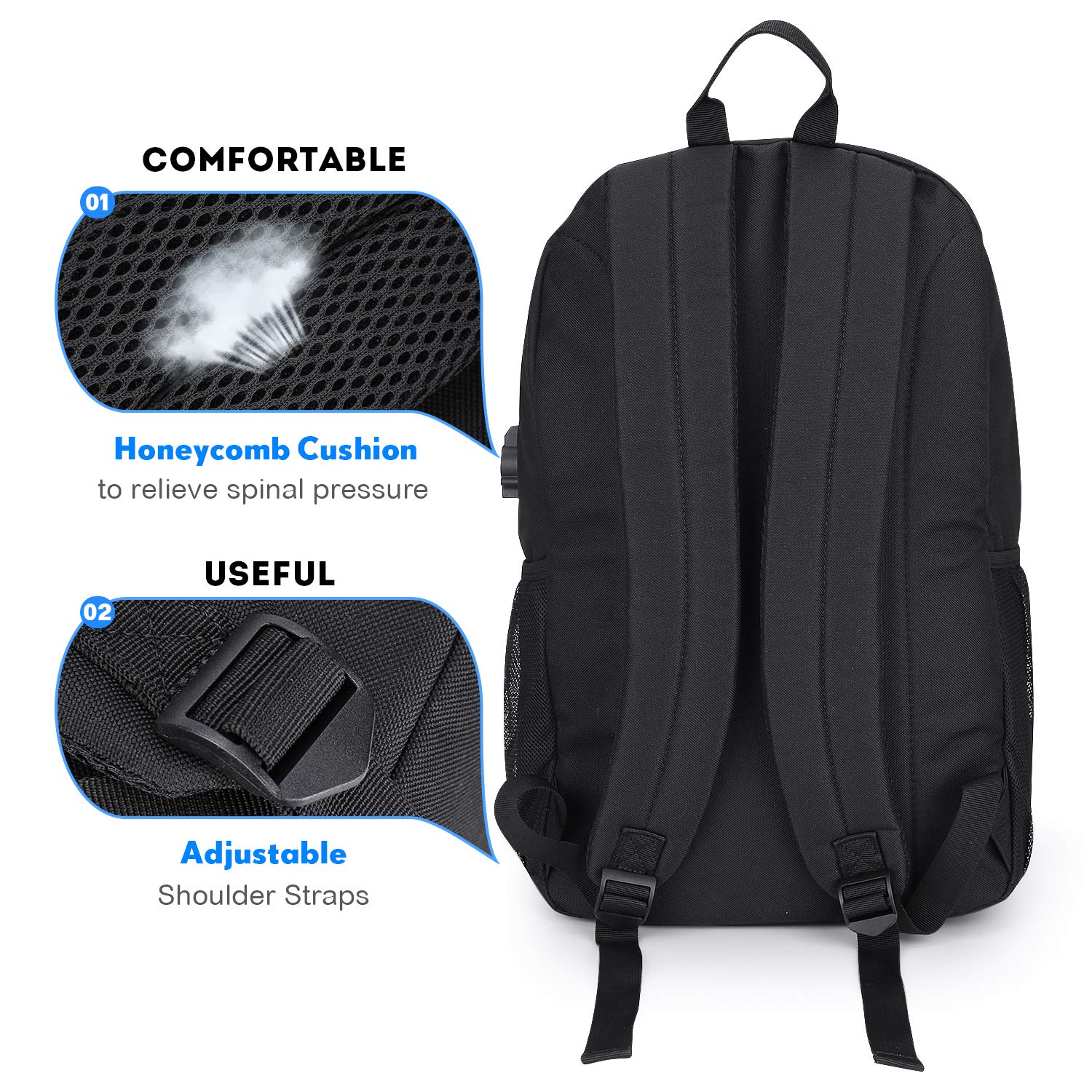 Skateboard Anime Luminous Backpack for Teen Boys - USB Charging Port, Anti-Theft Lock & Pencil Case - Lightweight College School Bookbag & Laptop Bag (Black) - Perfect for School, Travel & Skateboarding
