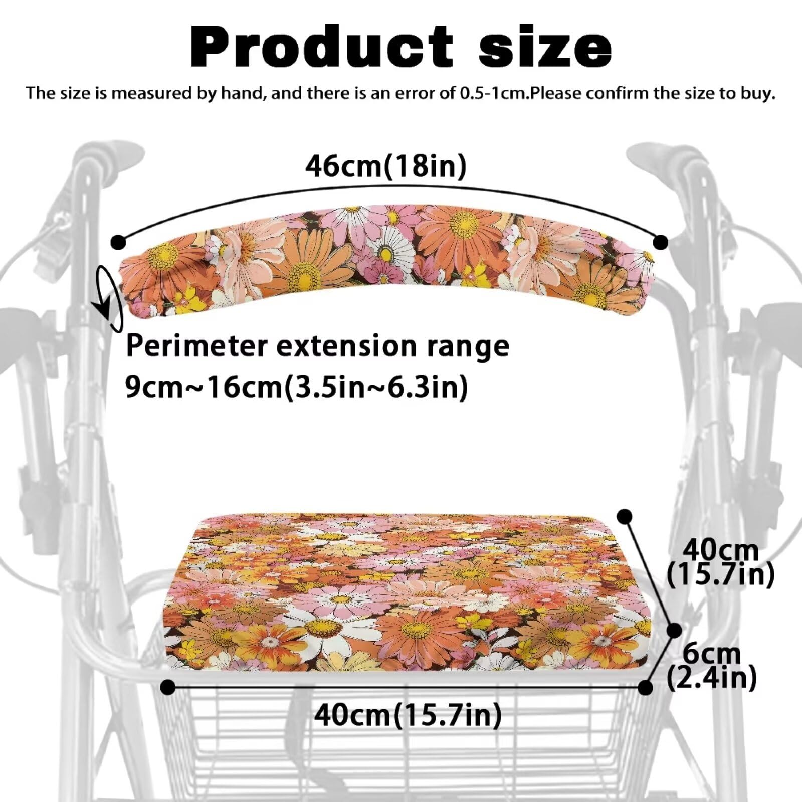 **Daisy Walker Seat Cover - Universal Rollator Walker Seat and Backrest Cover for Seniors & Ladies - Washable Flower Design - Perfect for Indoor & Outdoor Mobility Support**