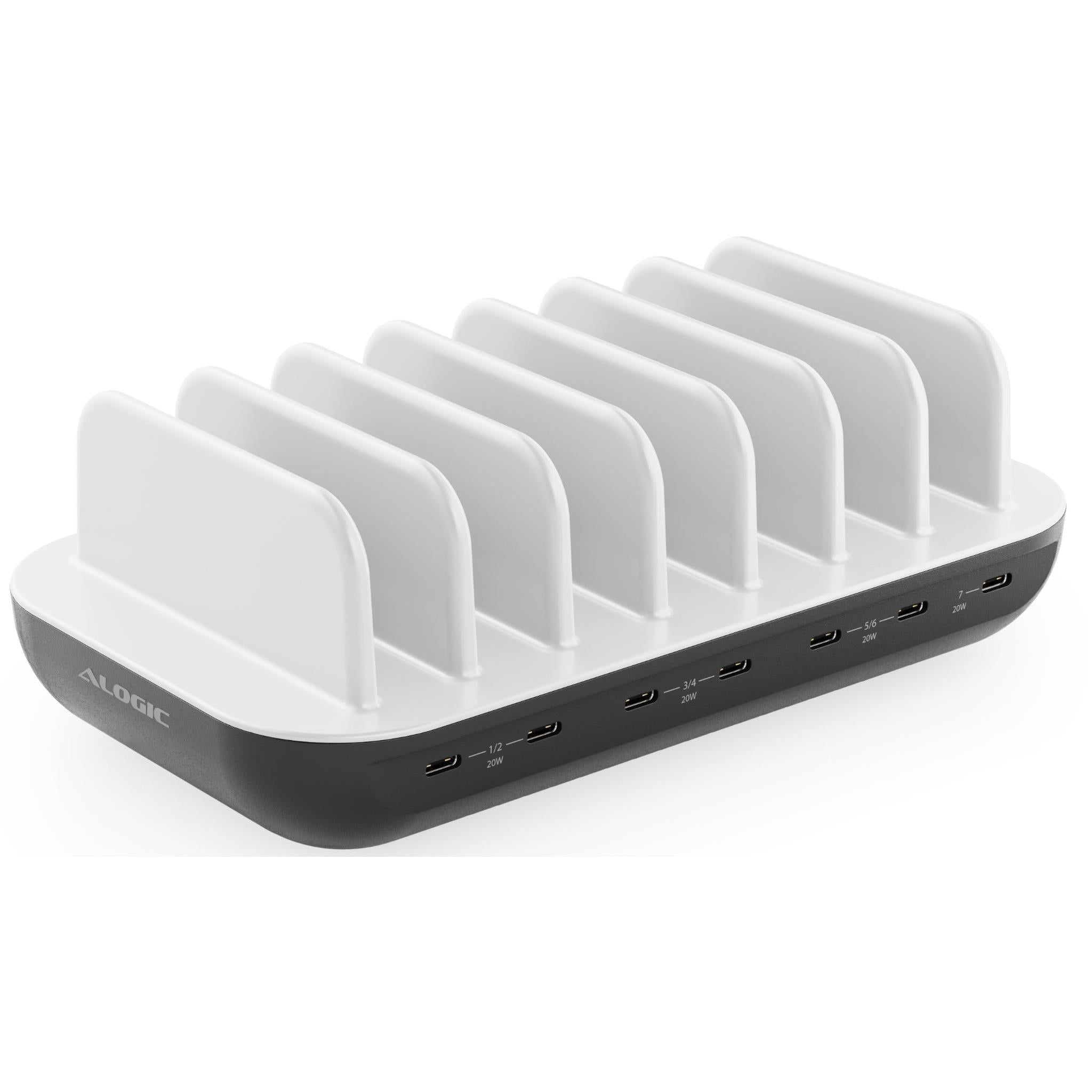 Alogic Powerfin 7-Port USB-C Desktop Charging Station 80W Fast Charger for Multiple Devices - Perfect for Home, Office & Travel Use