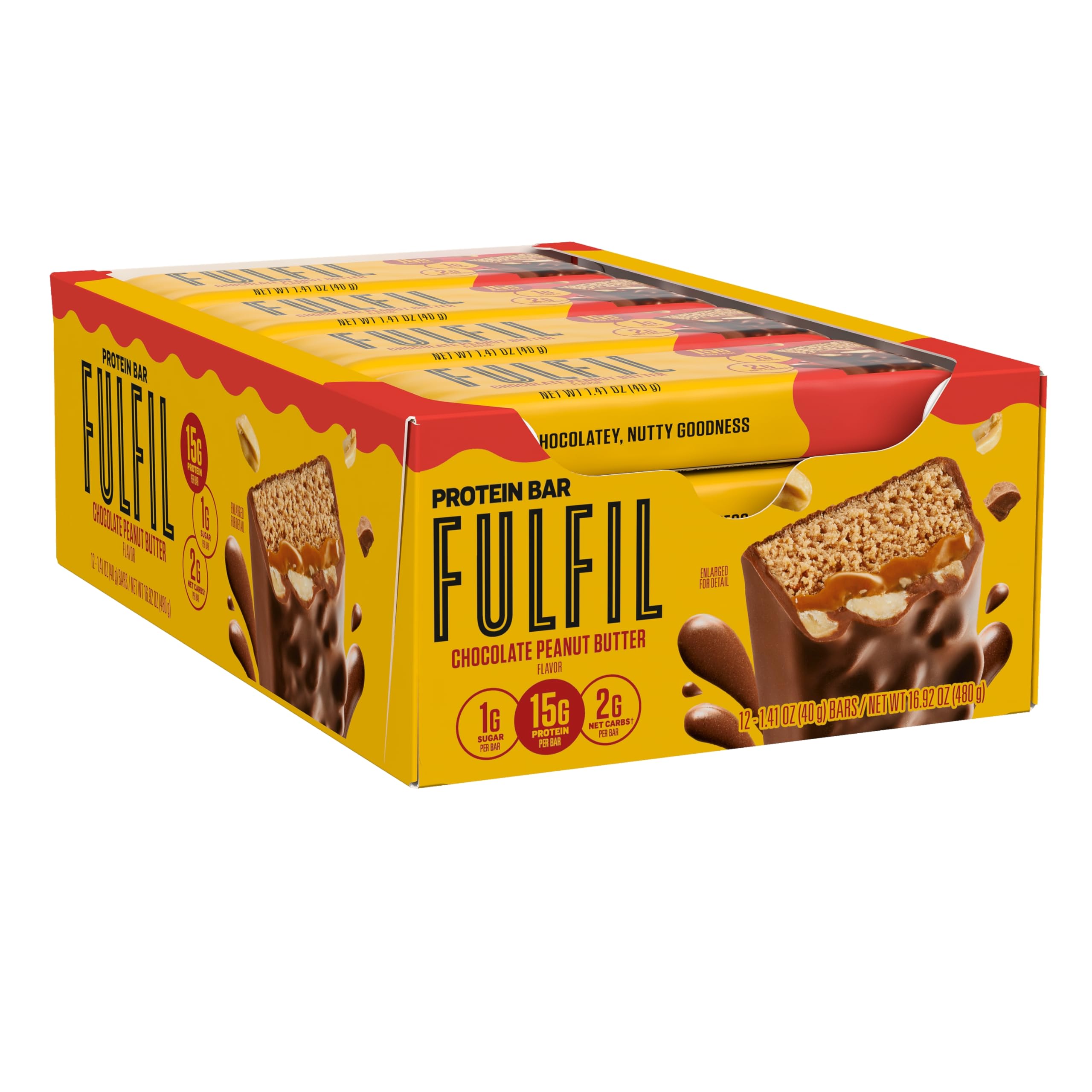 FULFIL High Protein Snack Bars - Chocolate Peanut Butter Flavor, 15g Protein per Bar, Gluten Free, Keto Friendly (Pack of 12) | Perfect for Workout Recovery, Office Snacks & Healthy On-the-Go Nutrition