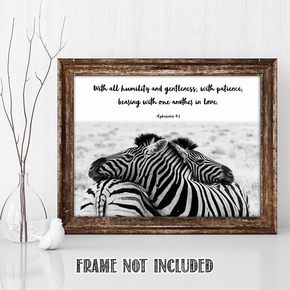 TJ Originals Be Kind and Compassionate Bible Verse Wall Art Print - Ephesians 4:32 Orange Floral Christian Decor - Inspirational Religious Gifts for Women, Home & Office - Perfect for Bedroom, Living Room or Church Decor (Hugging Zebras Design)