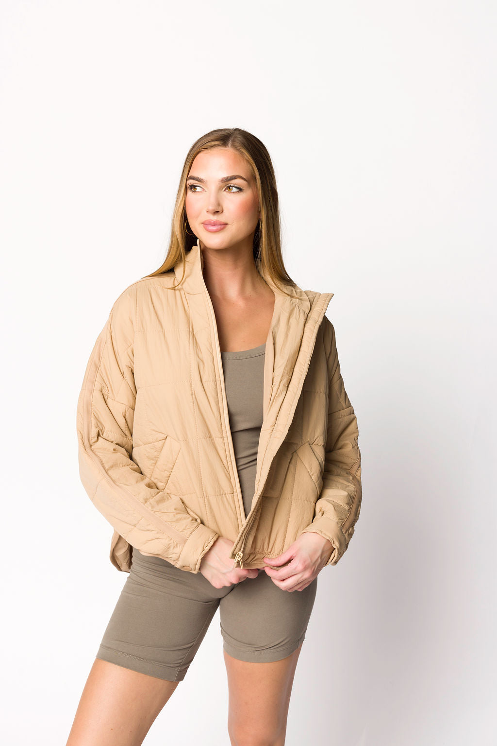 Layla Puffer Jacket Women's Winter Coat - Lightweight Warm Quilted Down Jacket in Oat Beige | Perfect for Outdoor Activities, Travel & Cold Weather Fashion