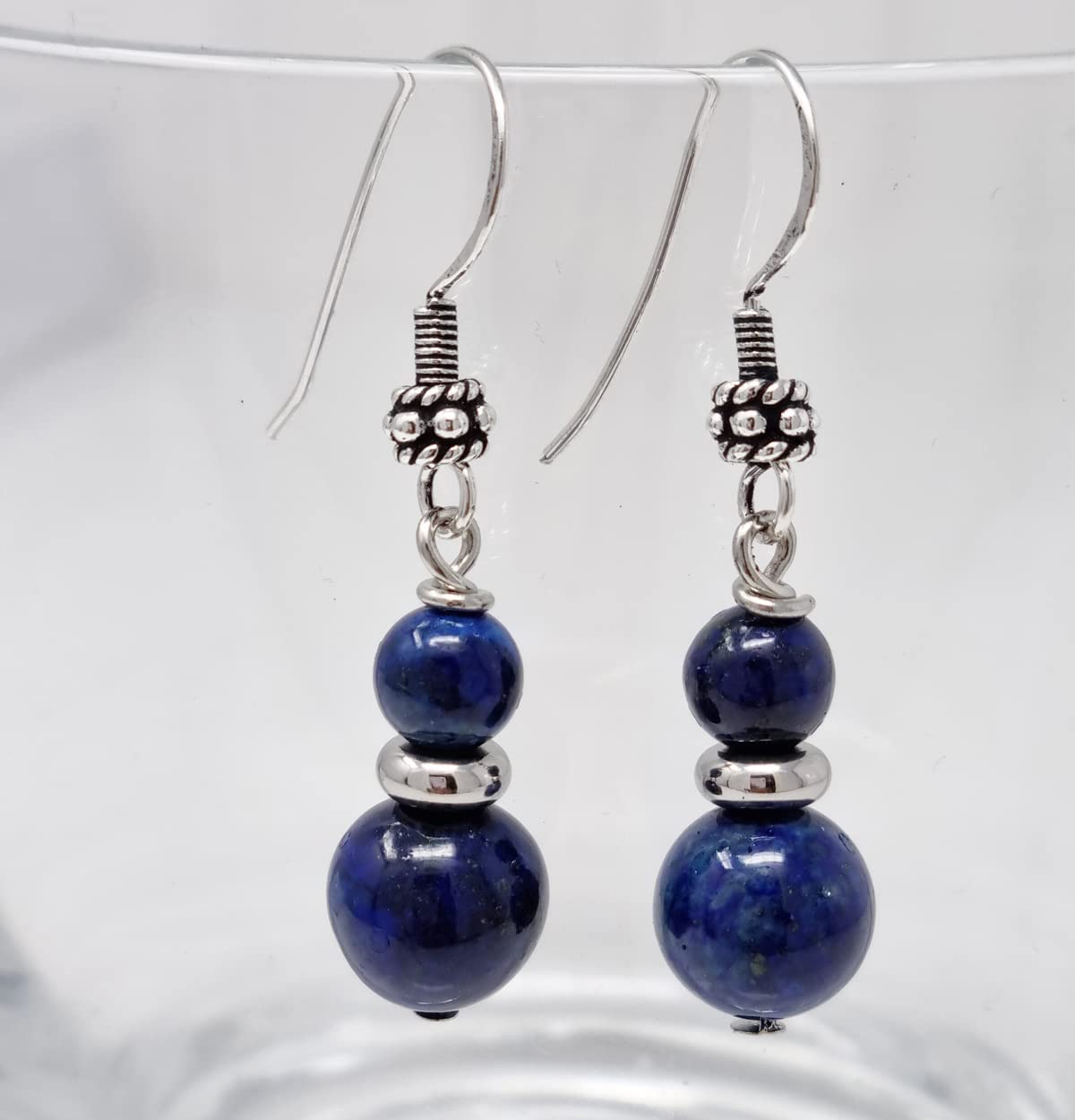 Handmade Sterling Silver Dangle Drop Earrings with Natural Blue Lapis Lazuli Gemstones | Elegant Beaded Jewelry for Women & Girls | Perfect Gift for Birthdays, Anniversaries & Special Occasions