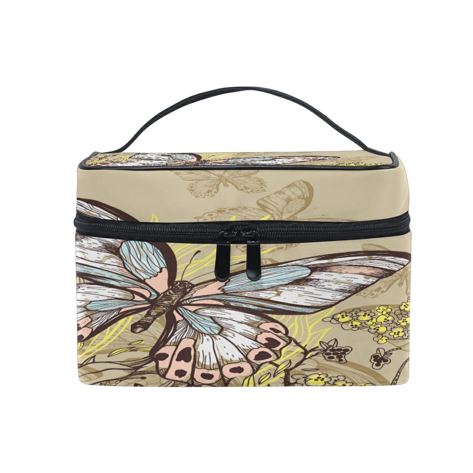 Butterfly Floral Cosmetic Bag with Handle - Waterproof Makeup Organizer for Travel, Gym & Daily Use - Portable Toiletry Storage Pouch for Women & Girls