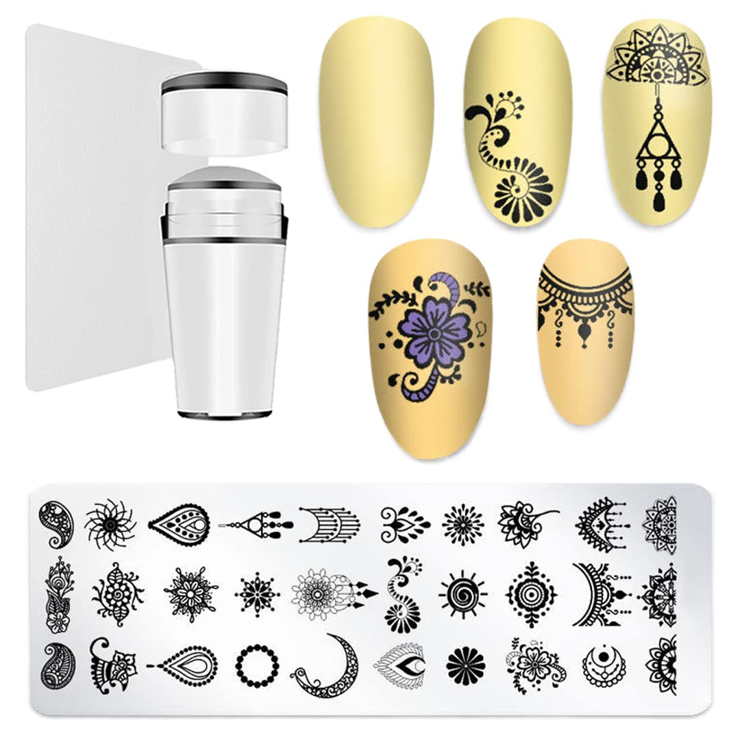Cat & Easter Flower Nail Art Stamping Plates Set - 9 Unique Designs with Silicone Manicure Stamper & Scraper - DIY Nail Stencils for Women - Perfect for Home Manicures, Parties & Gift Giving
