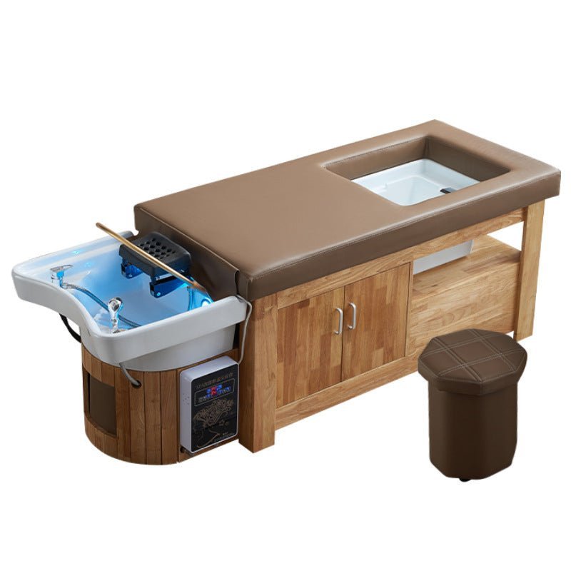 Professional Thai Japanese Head Spa Backwash Shampoo Sink Bed with Wooden Base - Luxury Salon Equipment for Relaxing Head Massage & Hair Washing Treatments