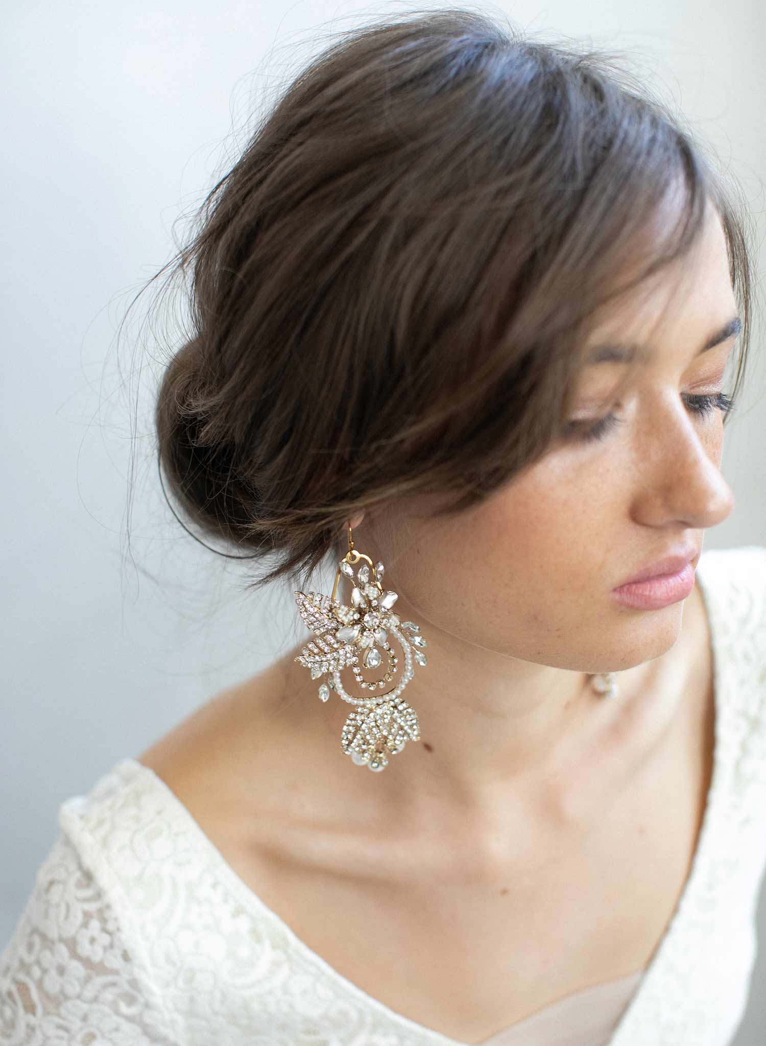 Elegant Gold Flower and Leaf Chandelier Earrings - Style #910 | Vintage-Inspired Dangle Earrings for Women | Perfect for Weddings, Parties & Evening Events