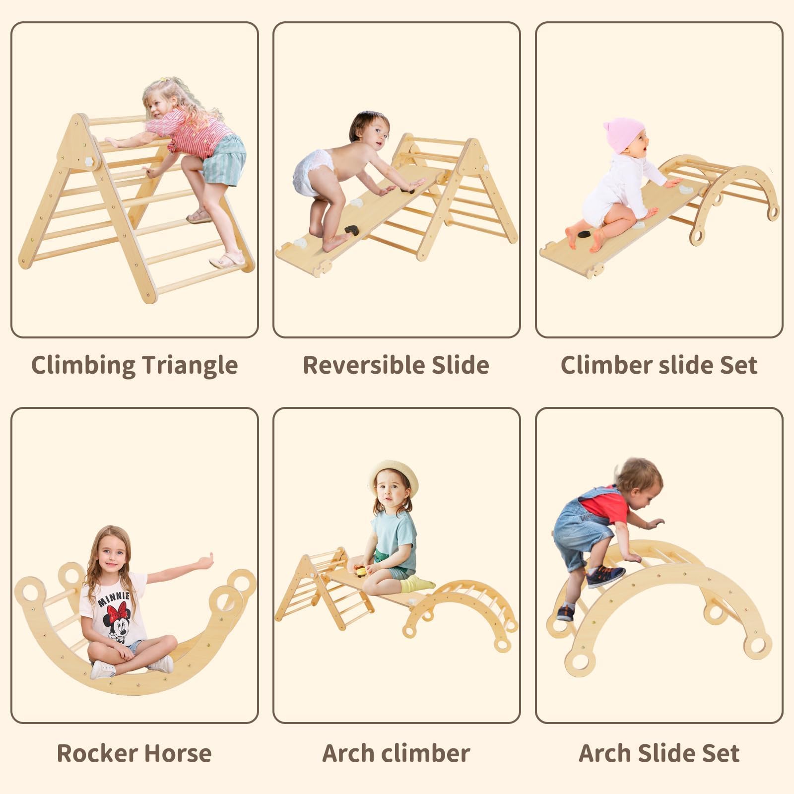 Asweets 5-in-1 Foldable Pikler Triangle Set with Ramp & Arch Climber - Montessori Climbing Toy for Toddlers, Indoor Jungle Gym for Kids - Perfect for Playrooms, Daycares & Home Play Areas