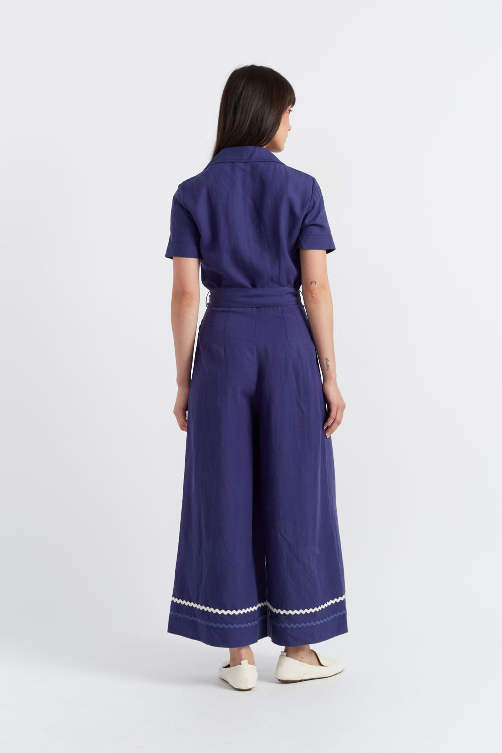 Blue Tencel Linen La Mer Jumpsuit for Women - Breathable Summer Romper with Pockets | Beach Cover Up, Vacation Outfit, Casual Daywear