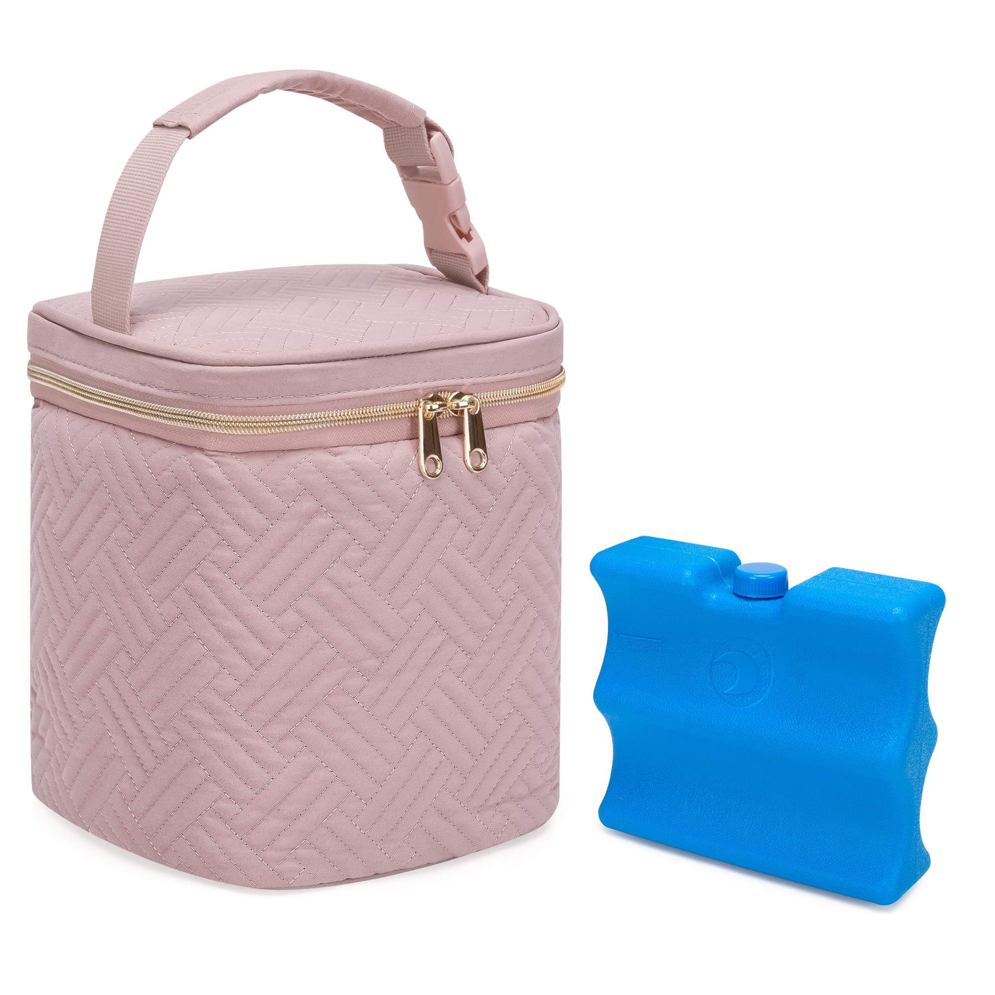 Premium Insulated Breastmilk Cooler Bag with Ice Pack - Holds 4 Large 9oz Baby Bottles | Portable Nursing Cooler for Daycare, Travel & On-the-Go Moms | Stroller-Compatible Design in Pink (Patent Pending) - Perfect for Pumping at Work, Park Outings & Family Road Trips