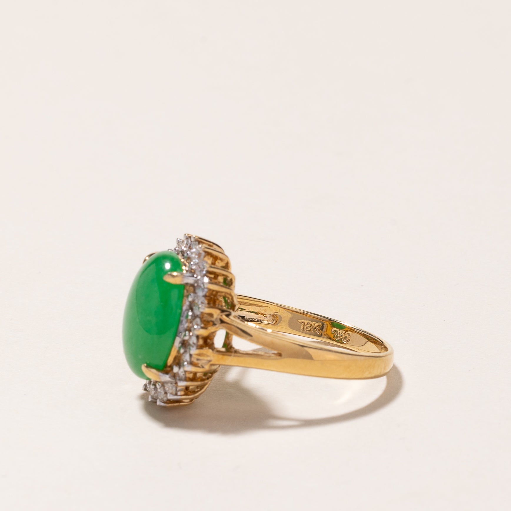 18K Yellow Gold Jade and Diamond Ring - 12.40x10.30x3.80mm, 0.50ctw, Size 6.5 | Elegant Statement Jewelry for Weddings, Anniversaries & Special Occasions