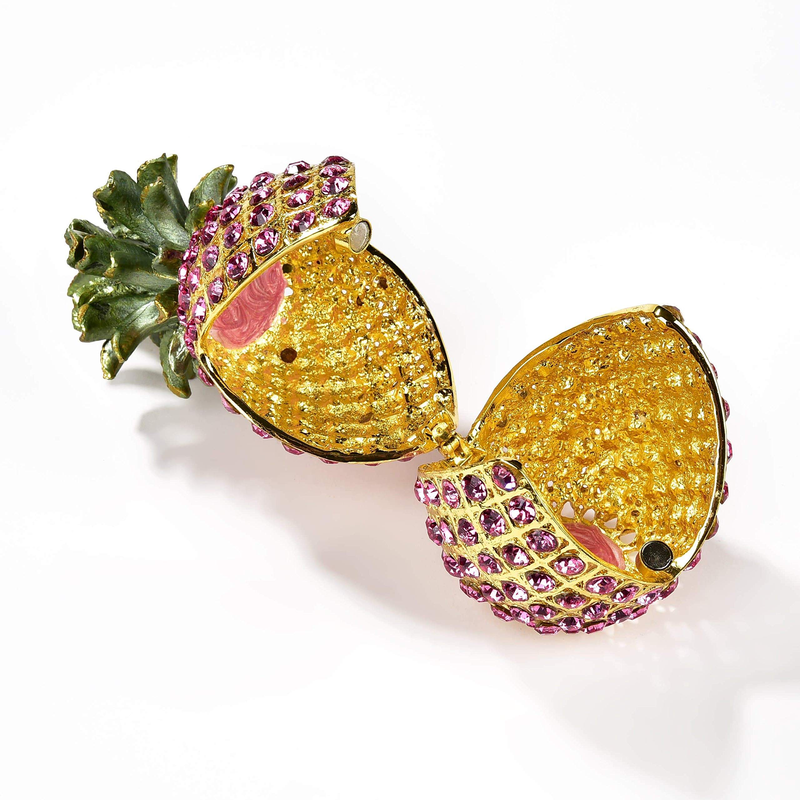 KALIFANO Pink Pineapple Jewelry Box with Swarovski Crystals - Handmade Gemstone Storage Organizer for Earrings, Necklaces & Rings - Decorative Display Case & Collectible Ornament - Perfect for Travel, Gift Giving & Home Decor