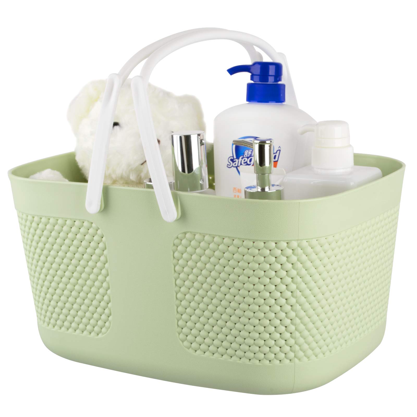 **Large Plastic Shower Caddy with Drainage Holes - Portable Bathroom Organizer for Toiletries, College Dorm, Camping & Gym - Green Storage Tote with Handles**    *(Use Case: Perfect for organizing shampoo, soap, and essentials in showers, dorms, or travel!)*