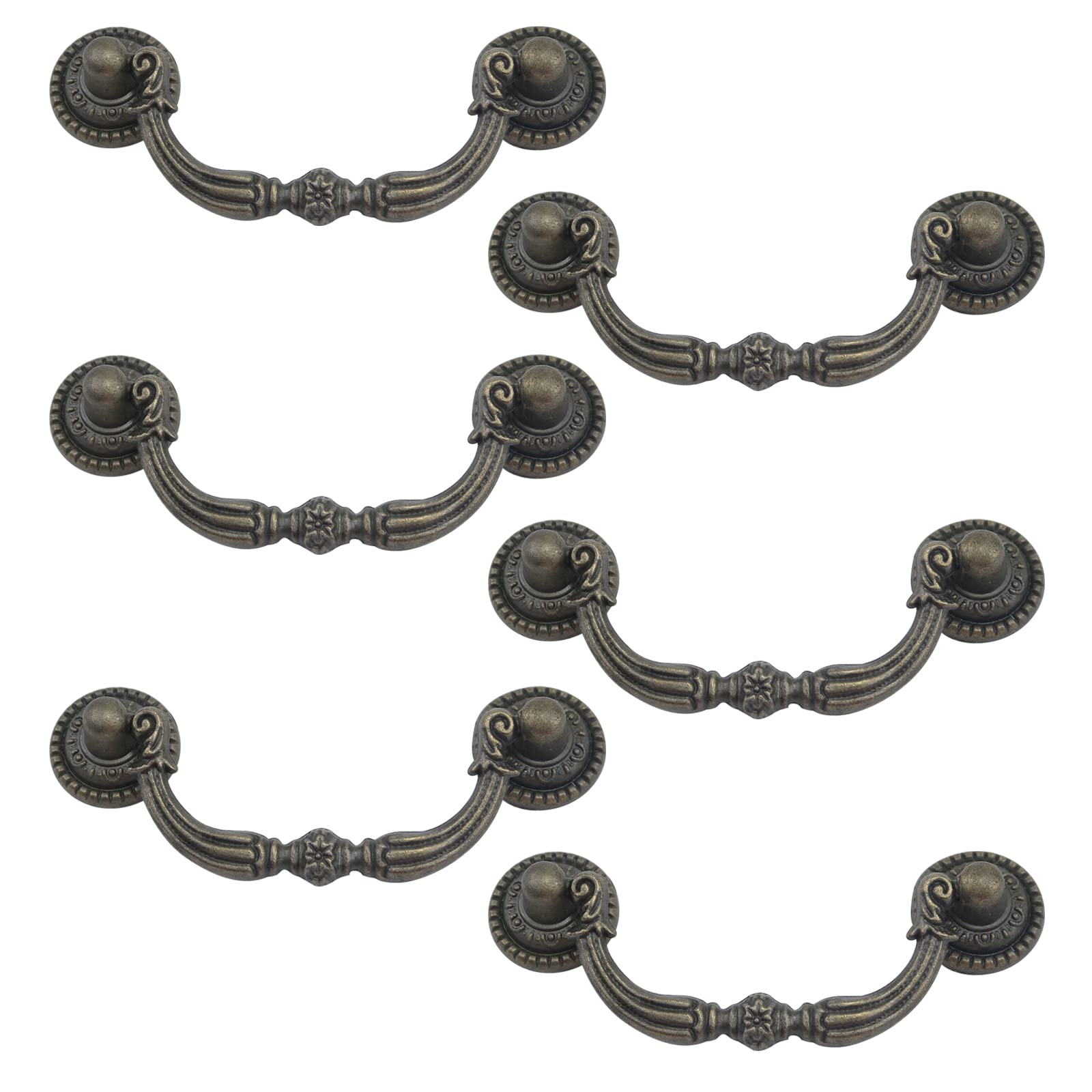 Antrader 6 Sets 2.8 Inch Vintage Zinc Alloy Cabinet Knobs - Bronze Tone Drawer Pull Handles for Dresser, Wooden Furniture & DIY Home Decor Projects (Perfect for Bedroom, Kitchen, Bathroom Cabinets)