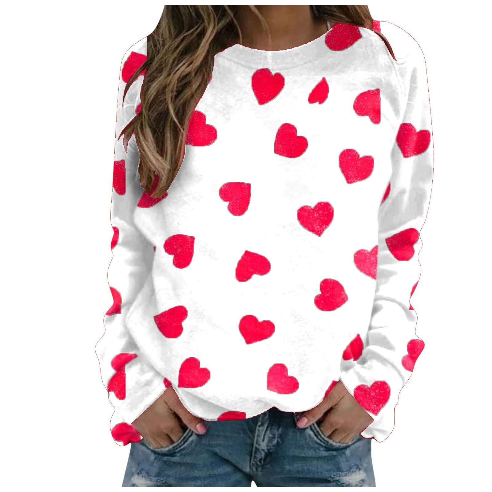Valentine's Day Sweatshirts for Women - Cute Love Heart Letter Print Pullover, Loose Fit Crewneck Graphic Sweatshirt | Perfect Gift for Girlfriend, Wife, Couples Matching Outfits & Romantic Date Nights