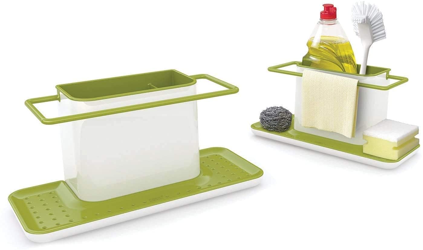 HEBEZON 3-in-1 Kitchen Organizer Stand - Wall Mounted Sink Caddy with Dish Drainer, Soap Dispenser & Sponge Holder - Space Saving Multicolor Rack for Dishwasher Liquid & Scrubbers - Perfect for Small Kitchens, Apartments & RVs