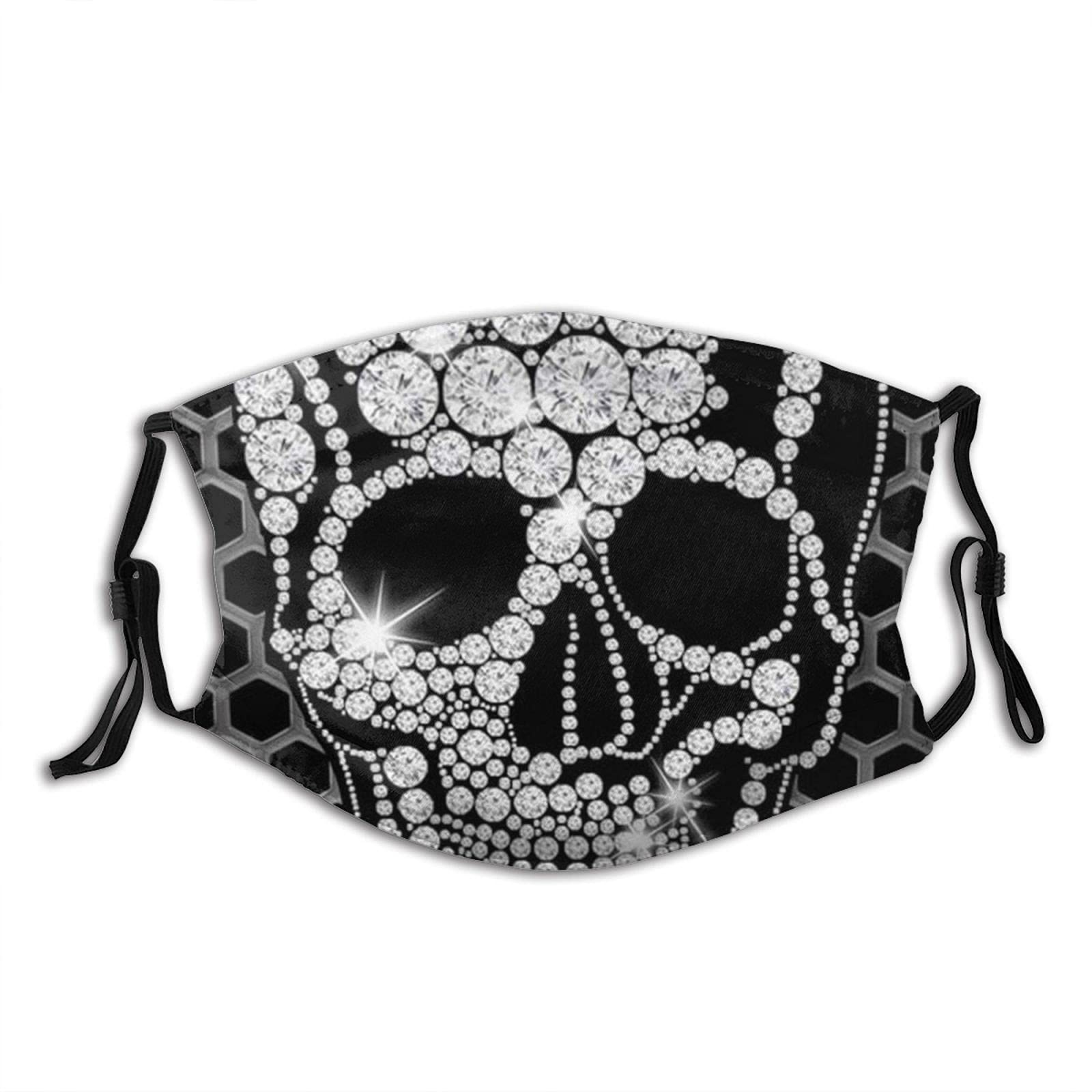 Skull Bright Diamond Abstract Adjustable Balaclava Face Mask for Women & Men - Breathable Black Cloth Mask for Outdoor Activities, Cycling, and Winter Sports