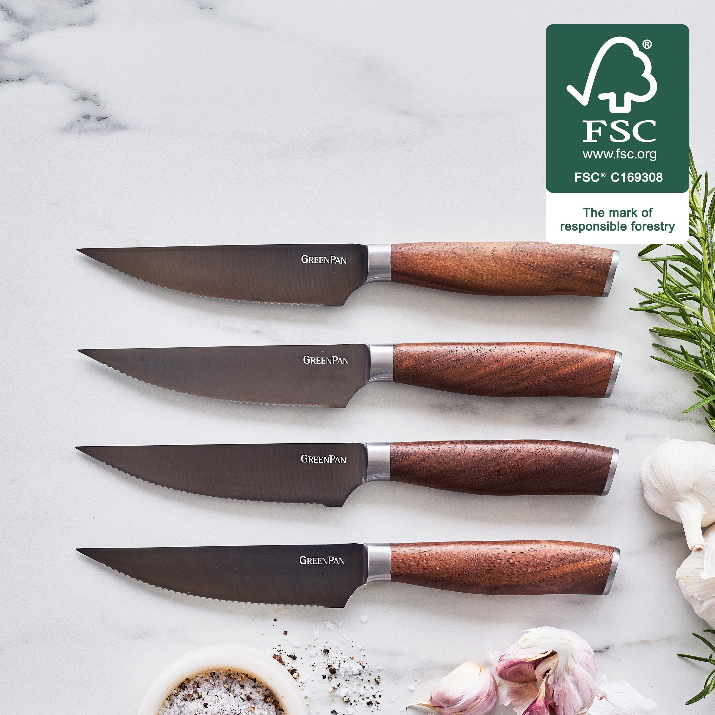 Premium Titanium Steak Knives Set - 4-Piece with Walnut Wood Handles - Sharp & Durable Cutlery for Steak Dinners, BBQ Parties & Fine Dining