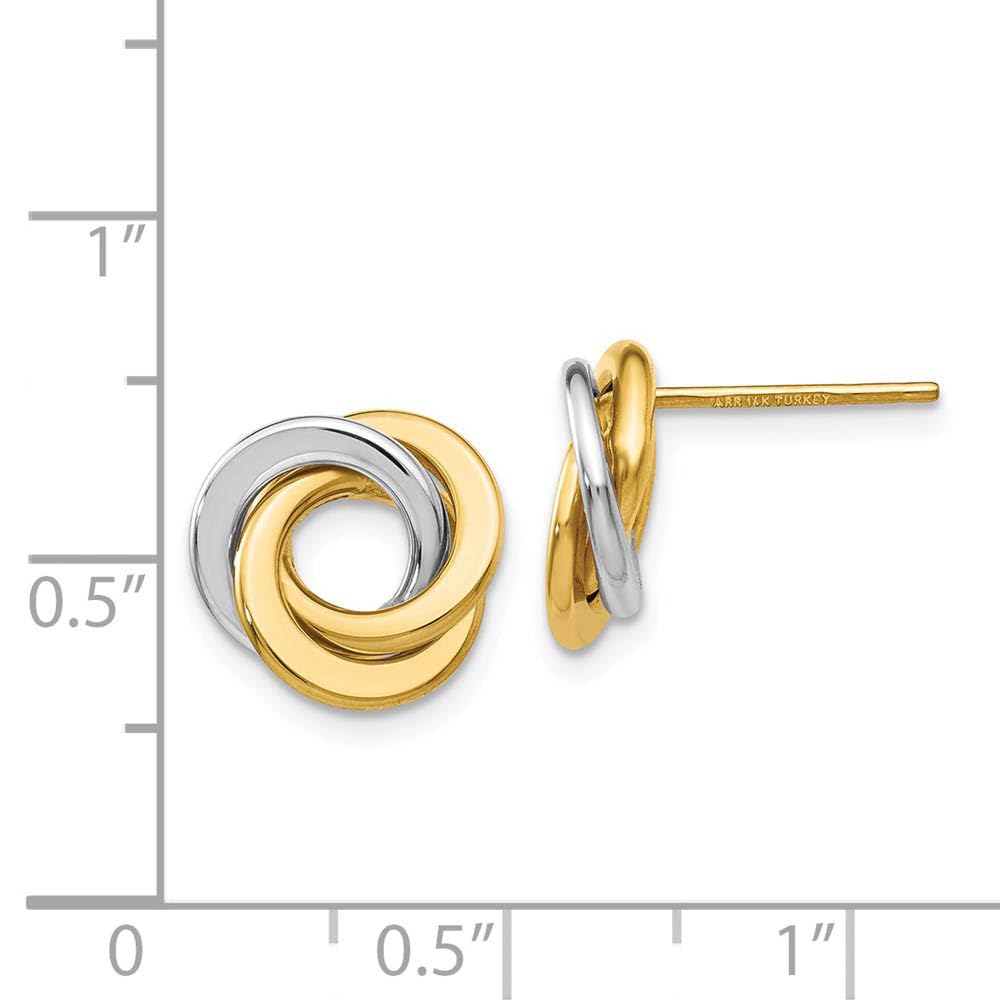 The Black Bow 11mm Two Tone Love Knots 14k Gold Post Earrings - Perfect for Weddings, Anniversaries, and Special Occasions