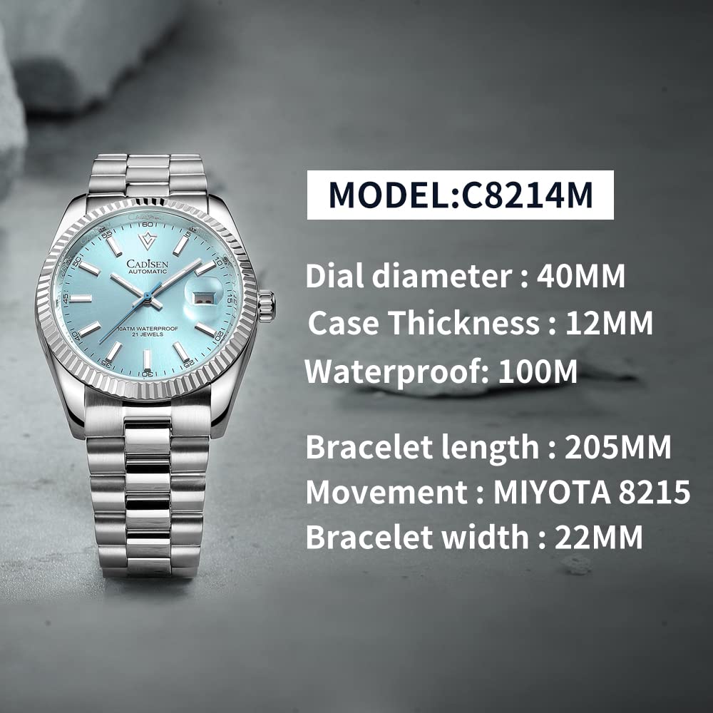 CADISEN Men's Automatic Watch - Sapphire Crystal Luxury Mechanical Wristwatch with Stainless Steel Band, 50M Waterproof, Dress & Casual Timepiece - Perfect for Business, Dating & Formal Occasions