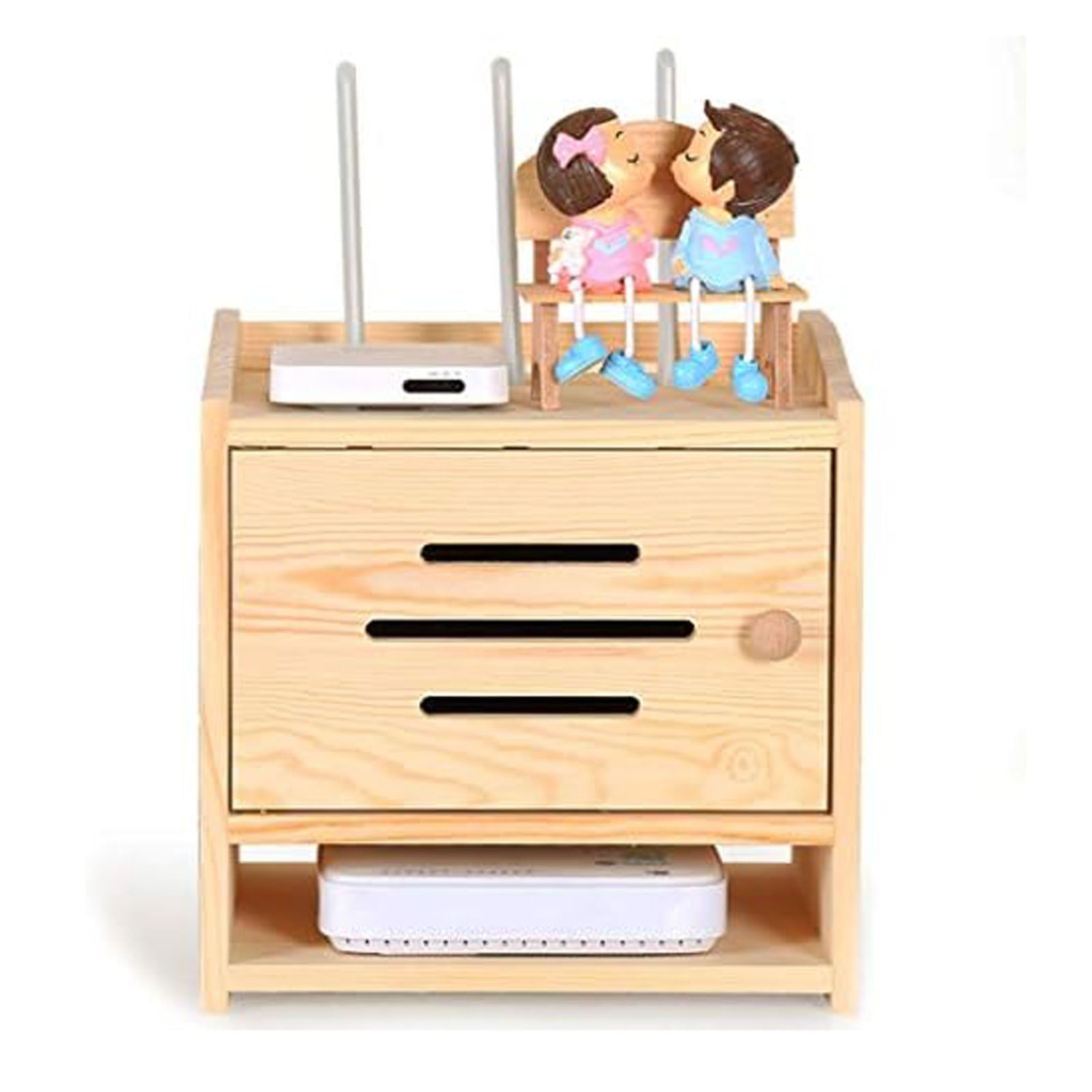 Wooden WiFi Router Storage Box - Cable Management Shelf for TV Accessories, Set Top Box & Internet Modem | Organize Living Room, Home Office & Entertainment Center Electronics