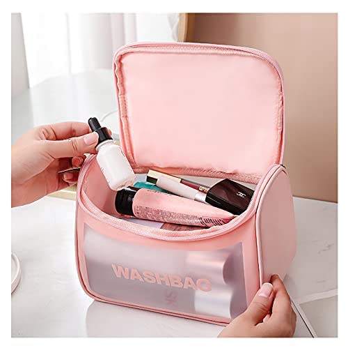 Clear Zippered Travel Toiletry Bag - Transparent Cosmetic Organizer for Makeup Brushes & Essentials - Waterproof Wash Bag for Women & Men - Perfect for Air Travel, Gym, Camping (Pink)