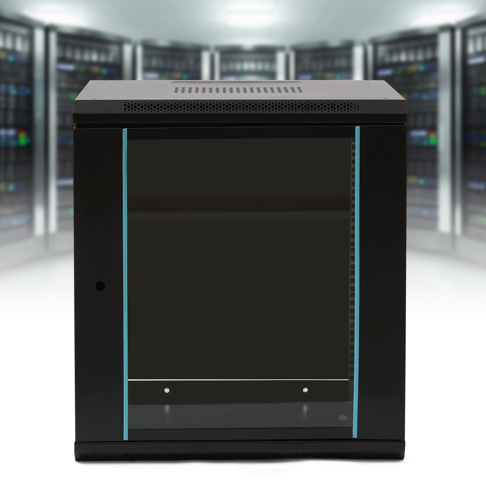 19 Inch Server Rack Cabinet - Black Wall Mount Network Data Cabinet with Glass Door (60x45x65cm) for Home Office & Server Room - Secure Storage for Computer, Networking & IT Equipment