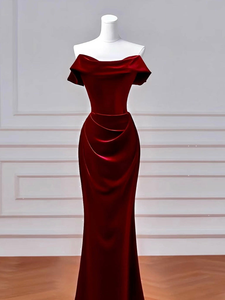 Elegant Mermaid Velvet Burgundy Long Prom Dress - Formal Evening Gown for Homecoming, Wedding, and Special Occasions