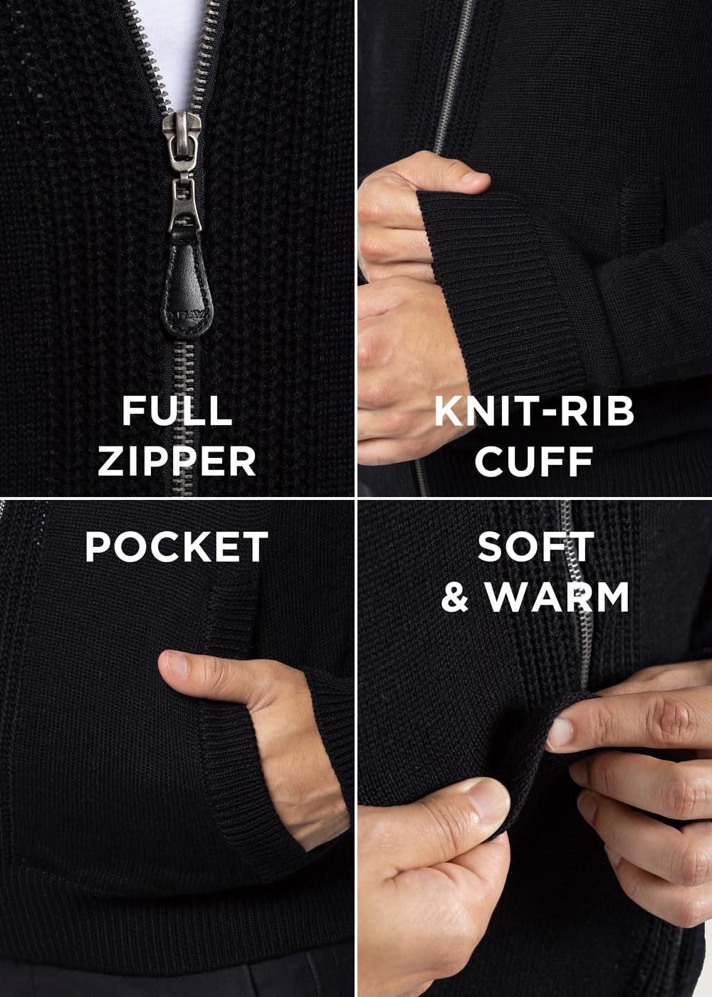 Men's X RAY Slim Fit Zip Up Cardigan Sweater - Lightweight Knit Jacket for Spring & Fall (Big & Tall Sizes) - Perfect for Casual Wear, Office & Outdoor Activities