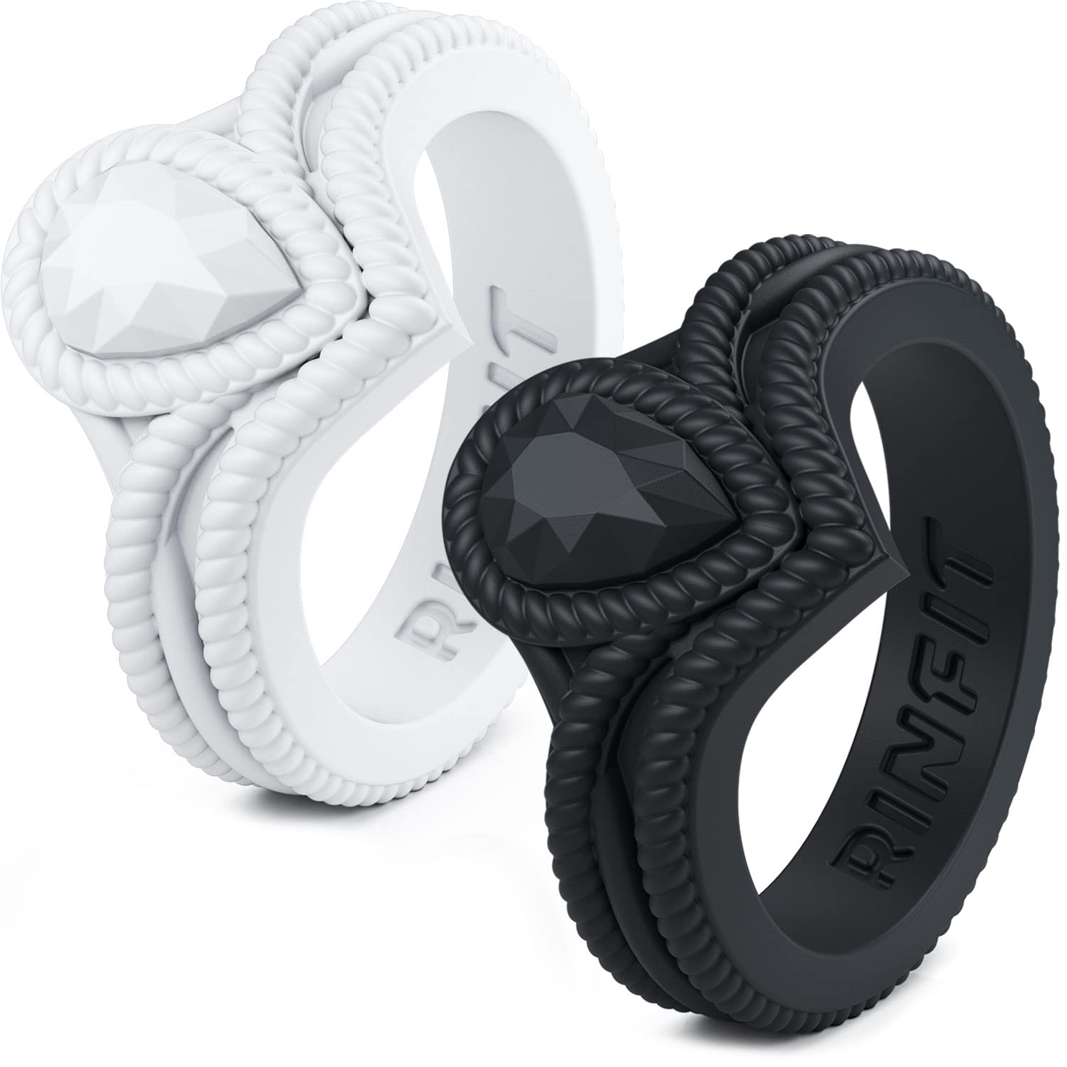 Rinfit Silicone Wedding Bands for Women - Durable Pear Engagement Ring Set - Hypoallergenic Rubber Rings for Active Lifestyle - Perfect for Gym, Swimming & Outdoor Adventures