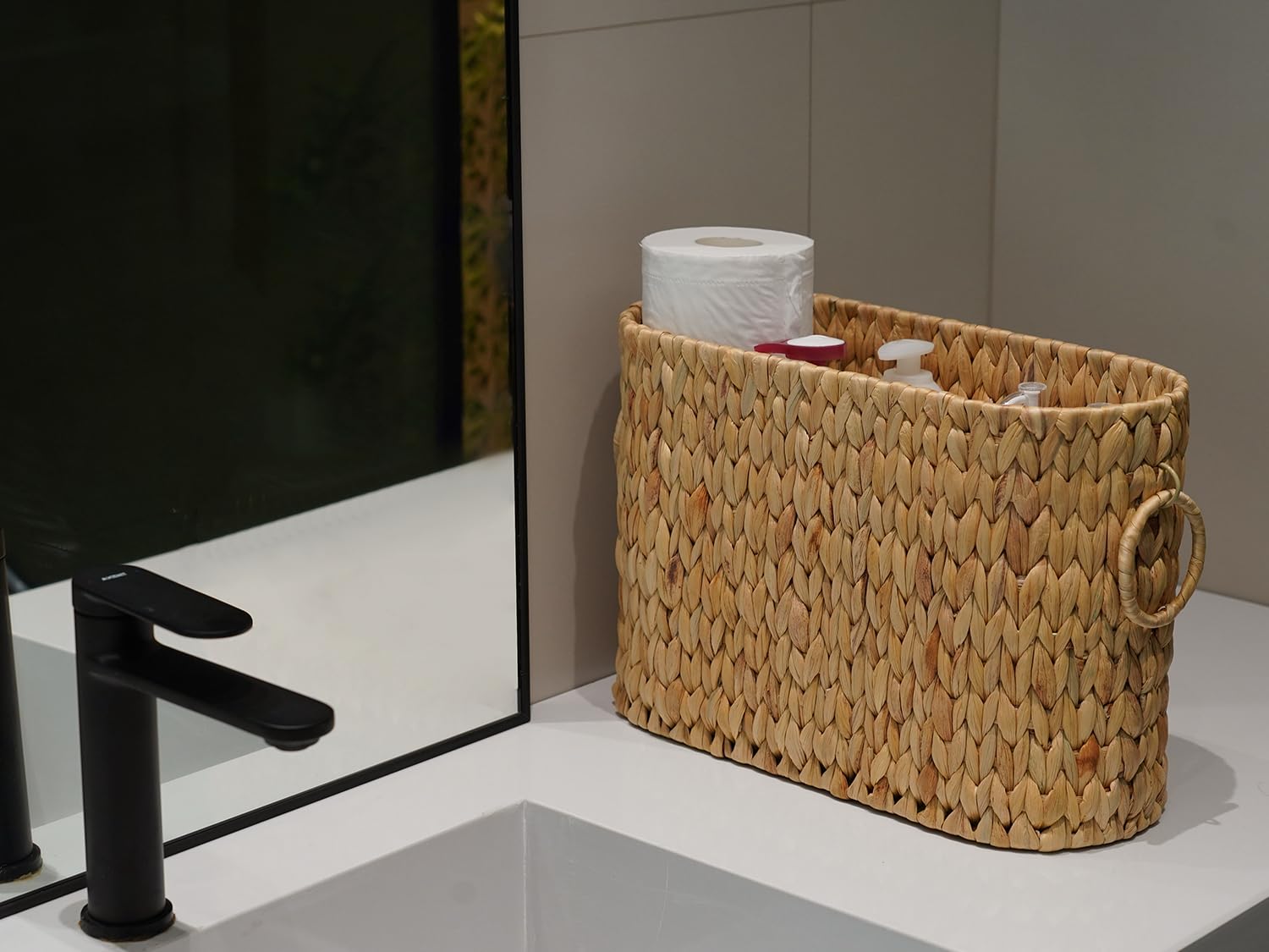 Water Hyacinth Toilet Paper Storage Basket - Large Bathroom Organizer Holds 9 Mega Rolls - Natural Woven Toilet Paper Holder for Bathroom, Vanity & Powder Room - Perfect for Home, Apartment & Guest Bath Decor