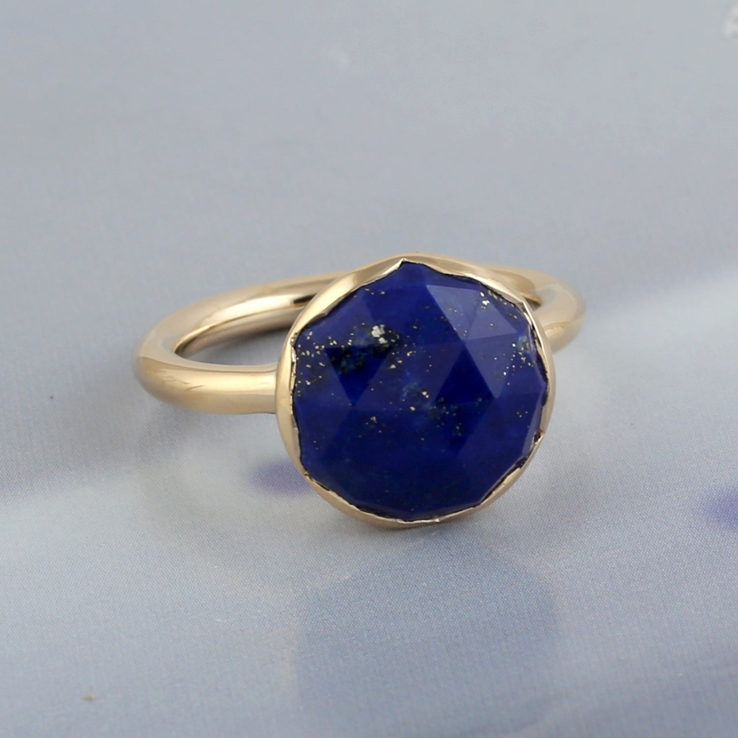 Handmade 18k Yellow Gold Bezel Set Lapis Lazuli Ring - Elegant Designer Jewelry for Women, Perfect for Weddings, Parties & Special Occasions