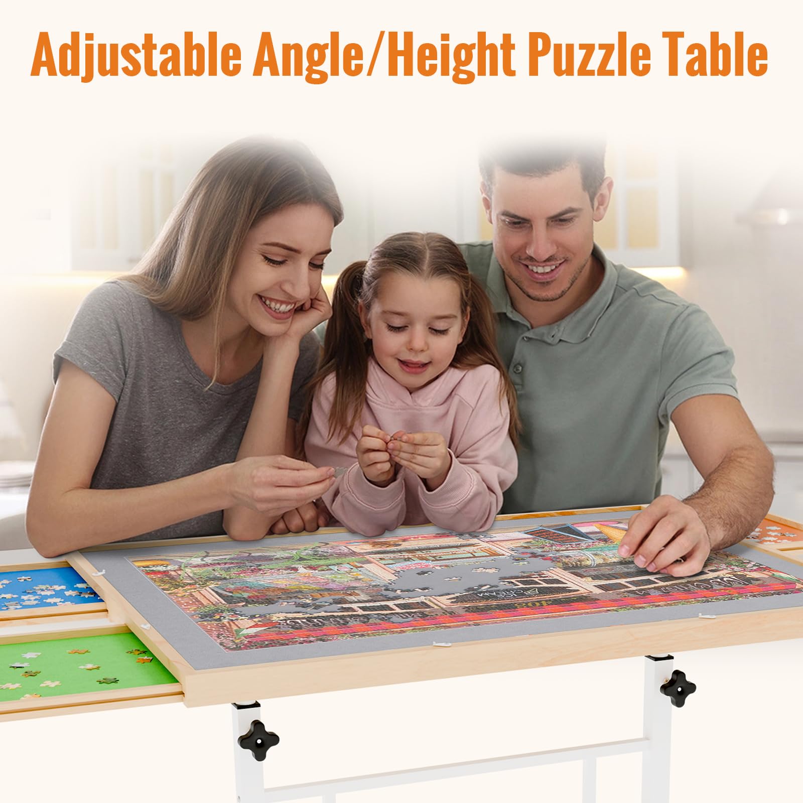 Adjustable Height Tiltable Puzzle Table with Drawers & Legs - 1500 Piece Capacity Portable Jigsaw Board for Adults & Seniors - Perfect for Mother's Day Gifts, Family Game Nights & Relaxing Hobbies