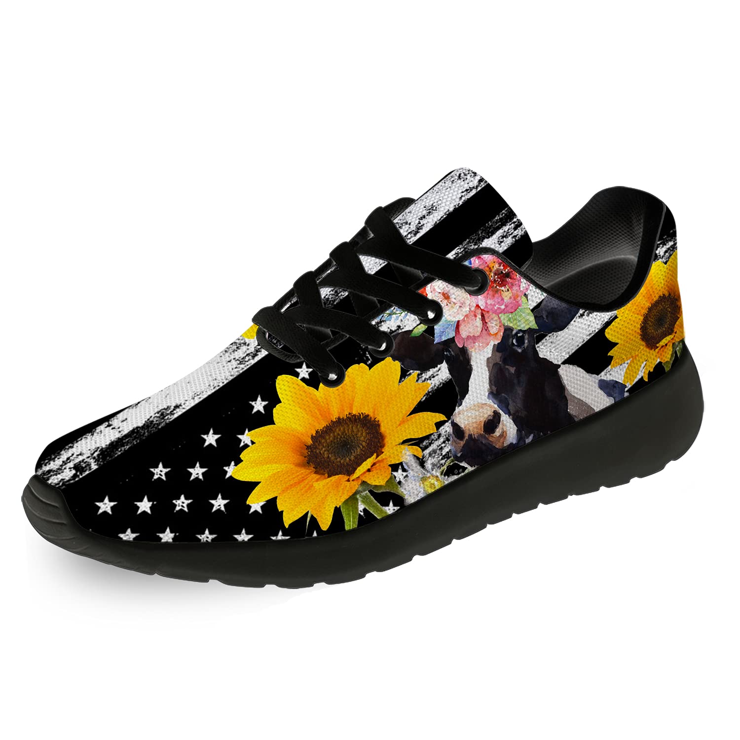 Men's & Women's Cow Print Running Sneakers - Breathable Comfortable Athletic Shoes for Jogging, Walking & Tennis - Perfect Gift for Him & Her - Ideal for Gym, Workouts & Casual Wear