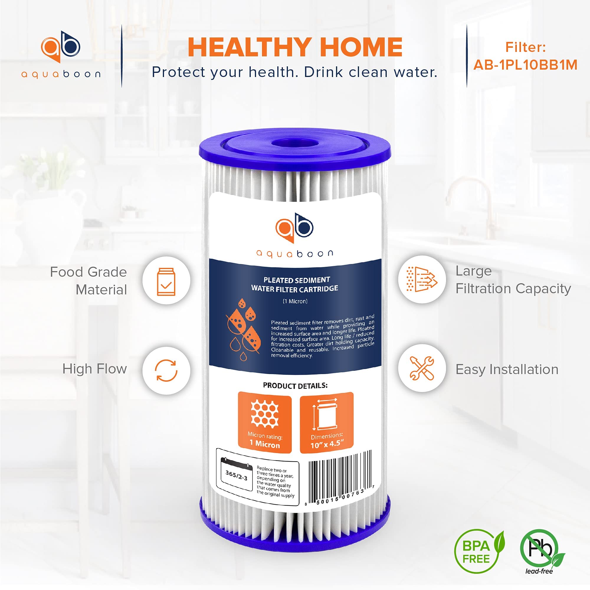 Aquaboon 1 Micron Pleated Sediment Water Filter Replacement (20-Pack) – Compatible with Well Filters FXHSC & R50-BBSA, 10