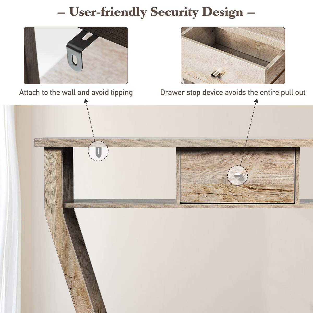 3-Tier Wooden Console Table with Drawer - 47