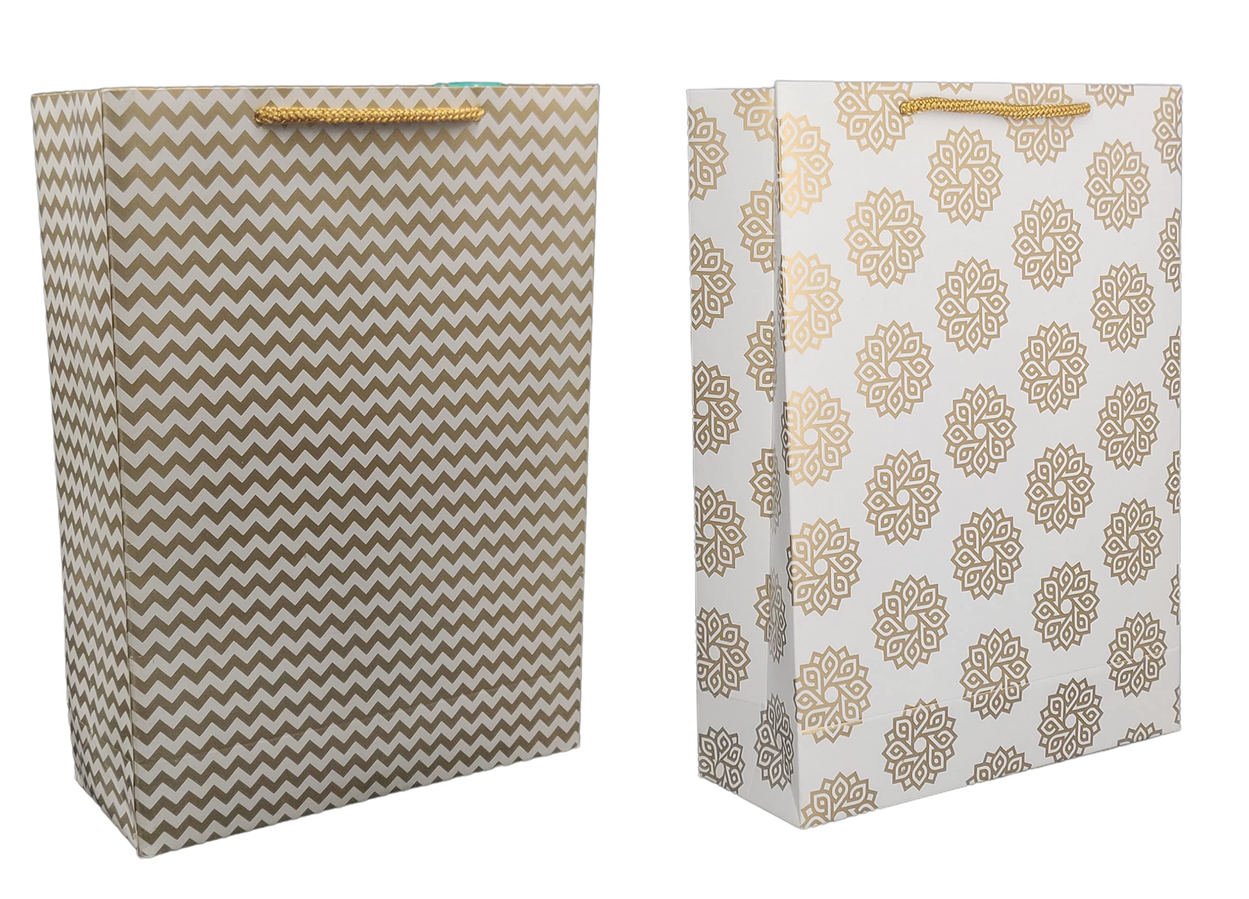 Gold Waves & Chakras Design Printed Gift Paper Bags - 11x8x3 Inches, Pack of 40 | Elegant Return Gifts, Birthday & Holiday Presents | Perfect for Wedding Favors, Party Decor & Spiritual Events