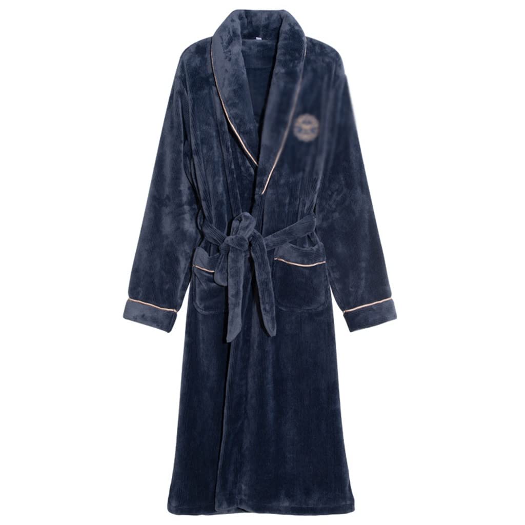 Premium Thick Men's Kimono Bathrobe - Winter Warm Sleepwear, Nightgown, Home Loungewear with Belt - XXXL Blue - Perfect for Spa, Relaxation & Cozy Evenings at Home