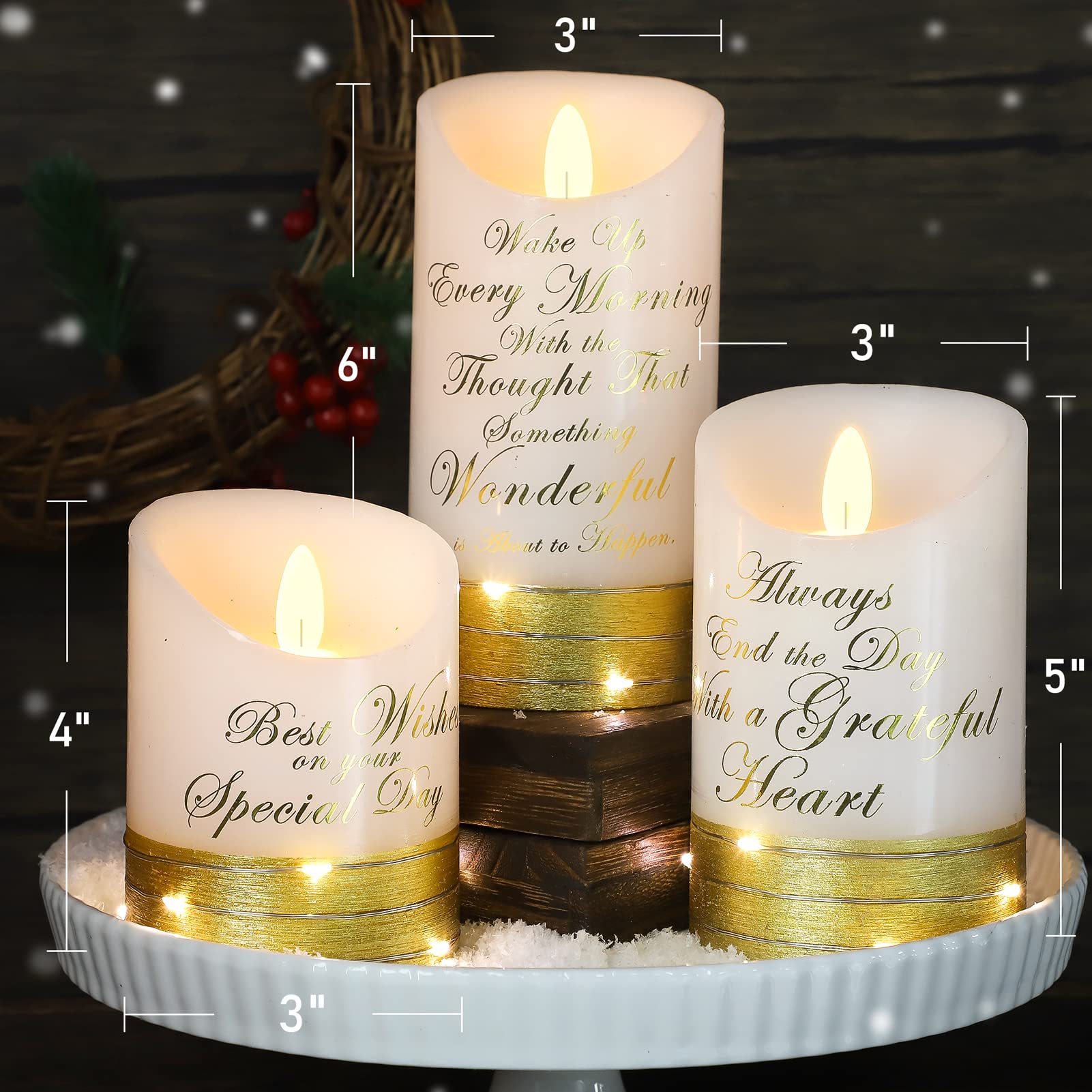Golden LED Flameless Candles with Remote - Flickering Prayer Lights for Bedroom Decor