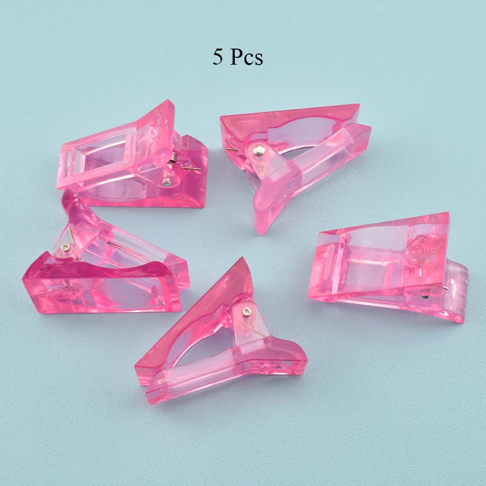 HAHIYO 5Pcs Pink Plastic Nail Tips Clips - Quick Building Poly Gel Nail Forms with UV LED Builder Clamps for Nail Extensions | Perfect for Nail Art, DIY Design, Manicure, Salon & Home Use | Great for Professional Nail Technicians & At-Home Beauty Enthusiasts