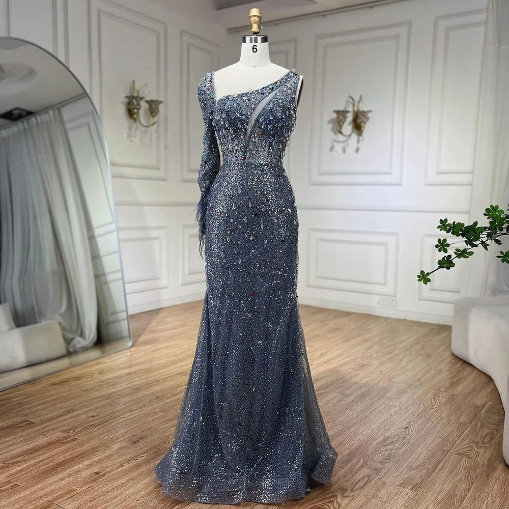 Elegant Pink Mermaid Evening Dress with Crystal Beads & Feather Skirt - Luxury Women's Wedding Party Gown for Prom, Quinceañera & Formal Events 2025 LA72377
