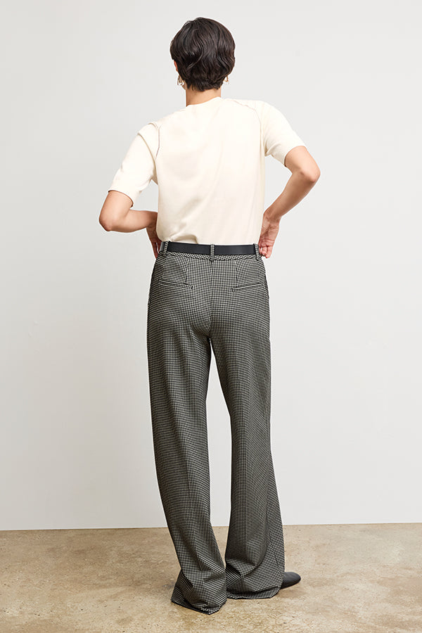 Tinsley Wide Leg Pants for Women - Soft Knit Suiting Fabric with Classic Check Pattern | Office Wear & Casual Outfits