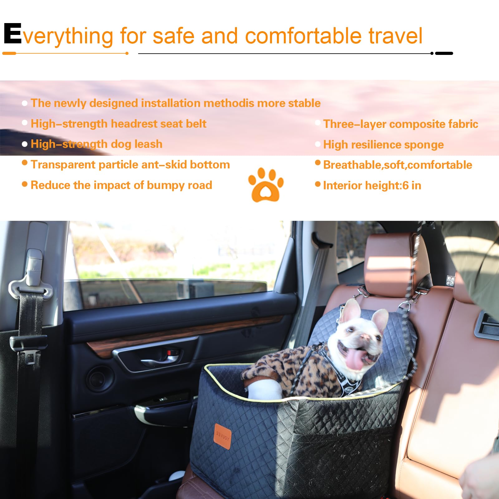 Youvee Elevated Dog Car Booster Seat for Small Dogs up to 30 lbs - 6