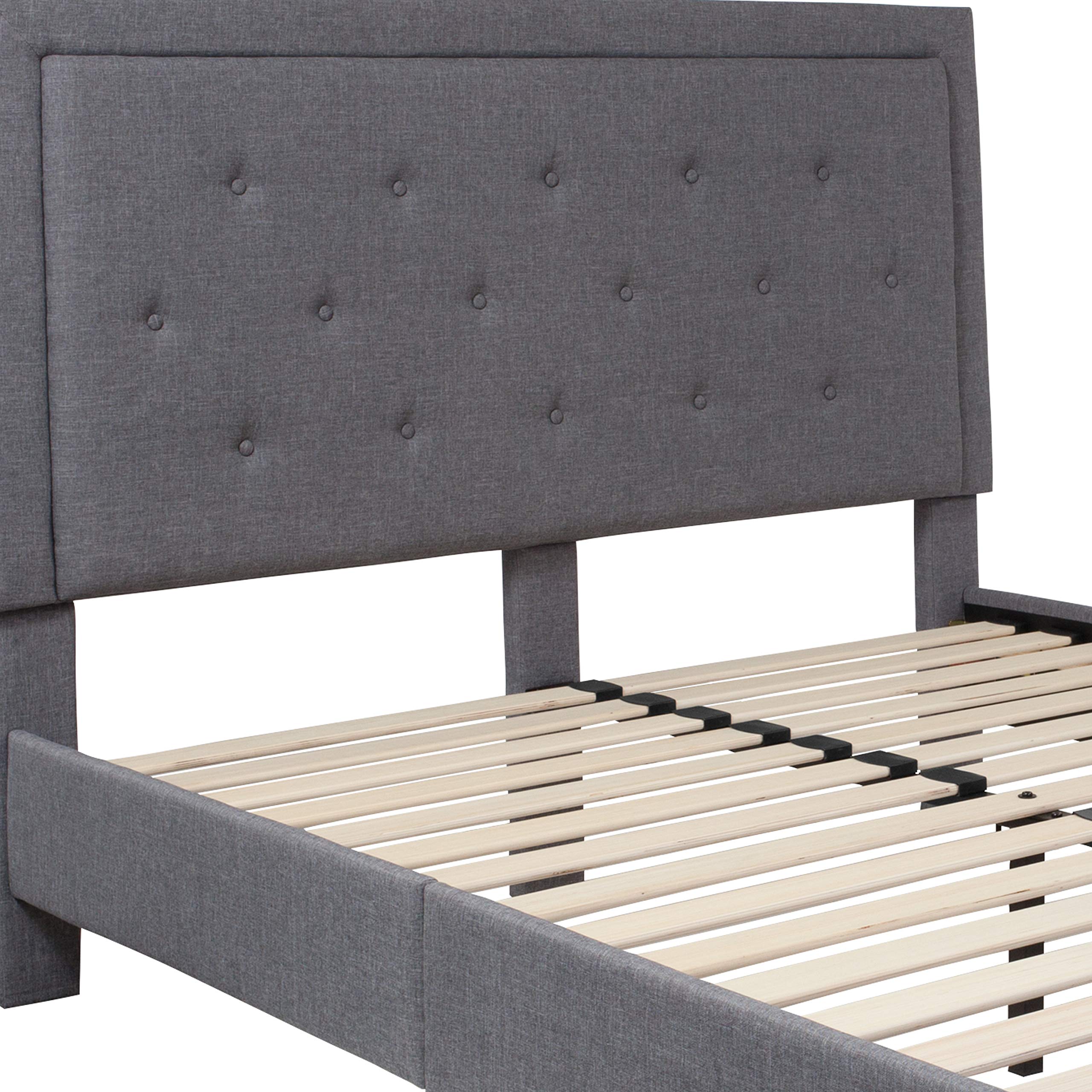 Flash Furniture Roxbury Queen Size Tufted Upholstered Platform Bed - Light Gray Fabric Upholstery for Modern Bedroom | Elegant Bed Frame with Sturdy Wooden Slats Support | Perfect for Master Bedroom, Guest Room or Apartment