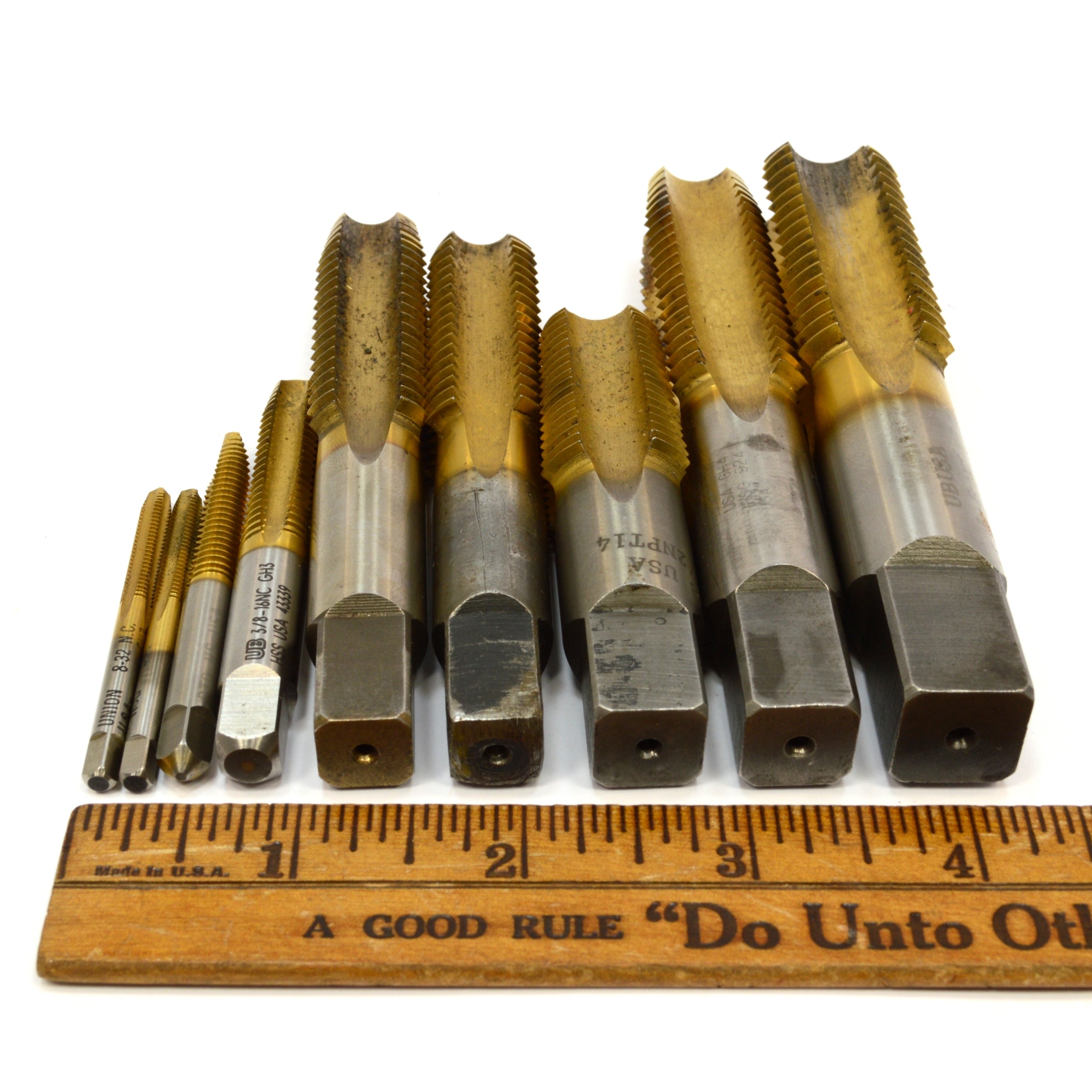 Premium Used UNION BUTTERFIELD Tap Set - 9 Sizes (1/8, 1/4, 3/8, 1/2, 5/8, 3/4, 7/8, 1 inch) for Metalworking, Plumbing & DIY Projects | High-Quality Industrial Tools