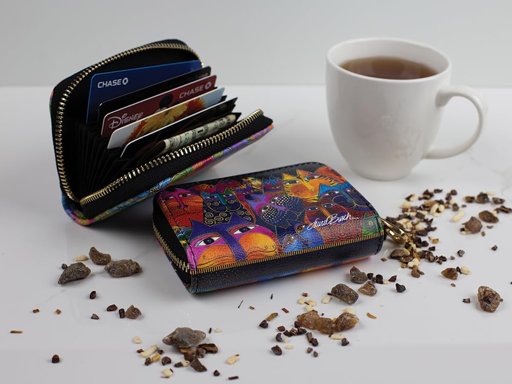 RFID Blocking Secure Armored Zipper Wallet by Laurel Burch - Fantasticats Collection - Anti-Theft Travel Wallet for Men & Women - Perfect for Commuting, Shopping & International Travel