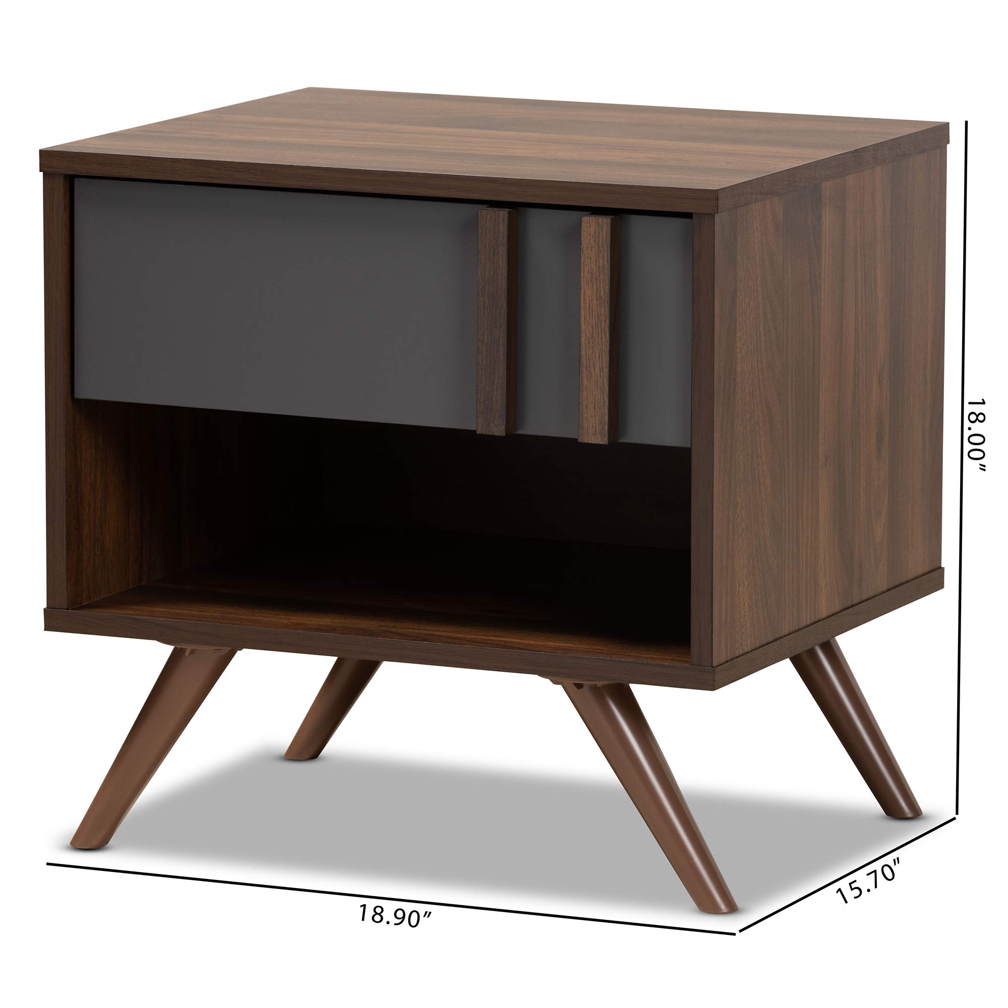 Baxton Studio Modern Nightstand with Drawer - Grey/Walnut Finish Bedside Table for Bedroom Furniture & Home Decor
