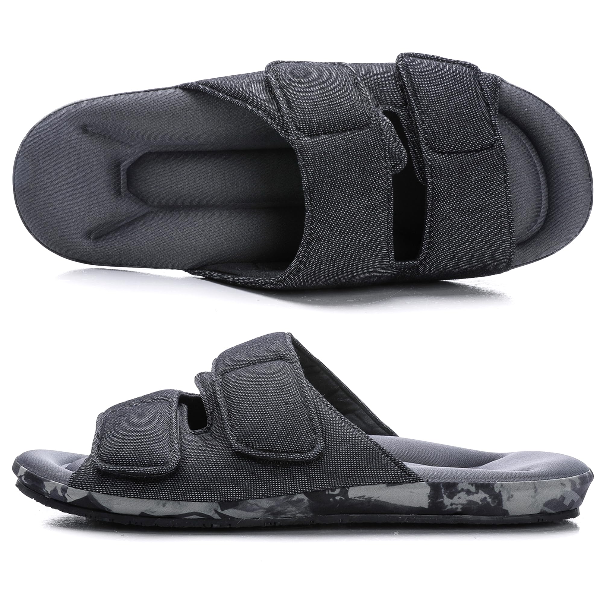 Men's Memory Foam House Slippers with Arch Support - Adjustable Slip-On Indoor/Outdoor Shoes for Comfortable Home Wear, Backyard & Quick Errands